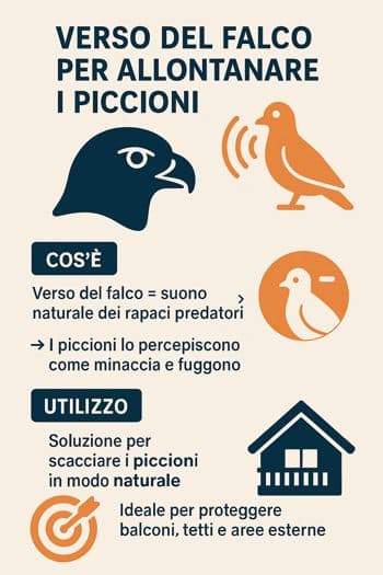 infografica sul verso del falco per scacciare i piccioni